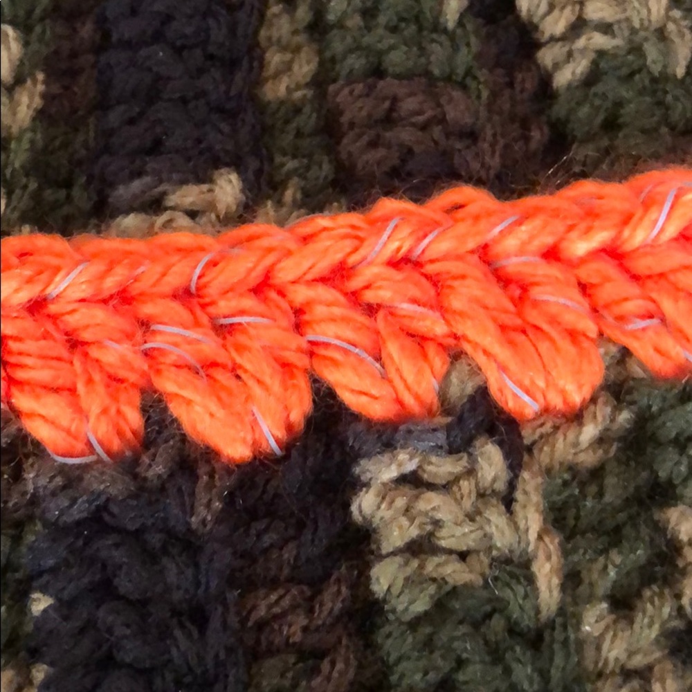 Hunting camouflage beanie hat camo with orange reflective yarn handmade #M-100 - Picture 2 of 7